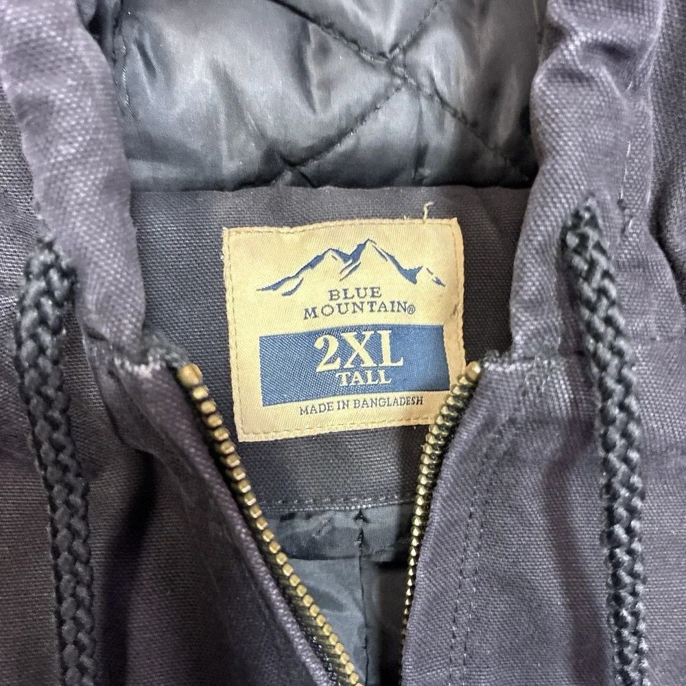 Vintage Blue Mountain Jacket Men's 2XL Tall Black Canvas Quilt Lined‎ Workwear